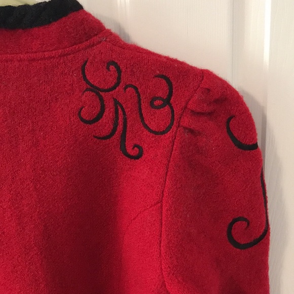 Red Black Floral Pure Vegan Wool Cardigan Size 8 - Picture 7 of 11